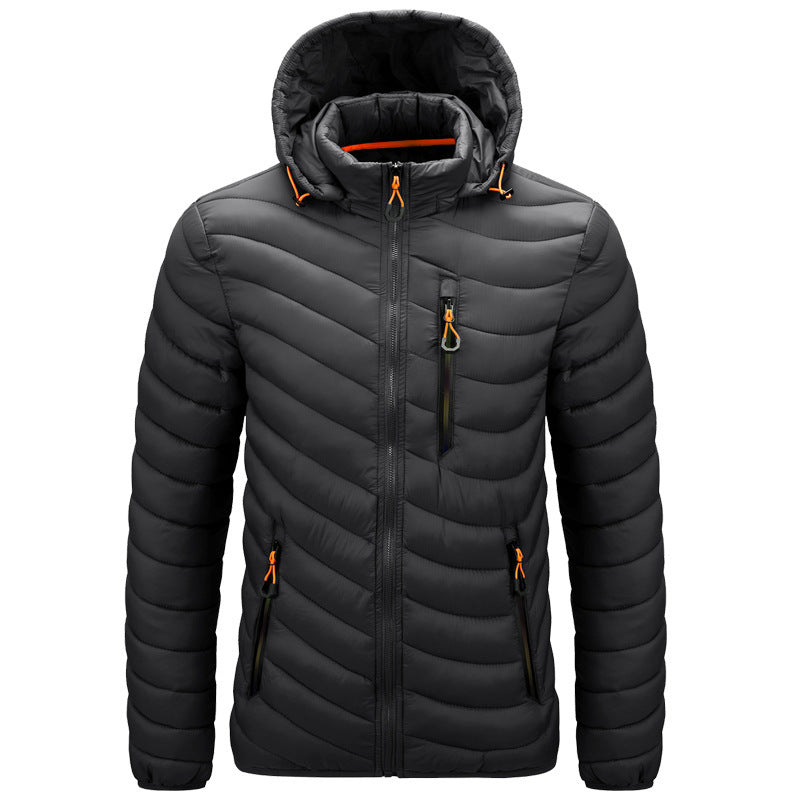 Men'S Cotton-Padded Jacket With Hooded Removable Cap