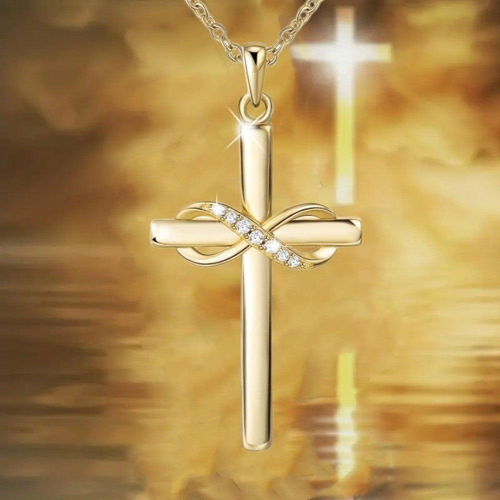 Cross With Infinity Sign Pendant  For Women And Men Simple Stylish Gold Color Neck Accessories.