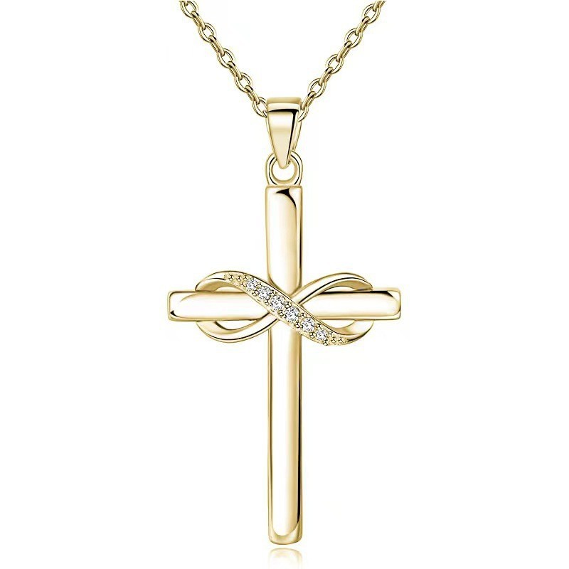 Cross With Infinity Sign Pendant  For Women And Men Simple Stylish Gold Color Neck Accessories.