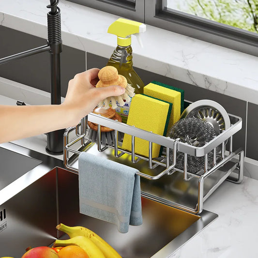 Kitchen Stainless Steel Sink Drain Rack Sponge Holder Faucet Storage Soap Drainer Towel Rack Shelf Organizer Accessories.