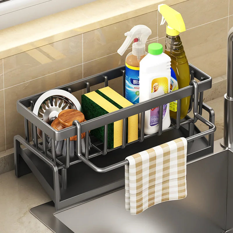 Kitchen Stainless Steel Sink Drain Rack Sponge Holder Faucet Storage Soap Drainer Towel Rack Shelf Organizer Accessories.