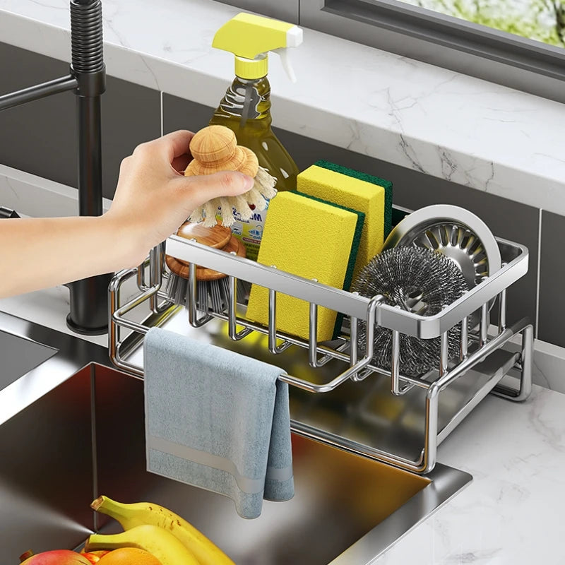 Kitchen Stainless Steel Sink Drain Rack Sponge Holder Faucet Storage Soap Drainer Towel Rack Shelf Organizer Accessories.